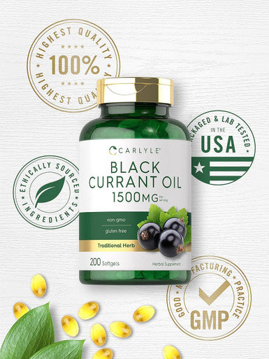 Carlyle Black Currant Oil Softgels | 1500mg | 200 Count | Non-GMO and Gluten Formula | Black Currant Seed Oil
