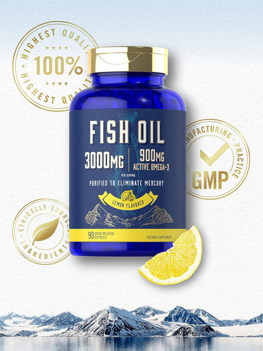 Carlyle Fish Oil 3000mg | 900mg Omega 3 | 90 Softgels | Lemon Flavor | Non-GMO and Gluten Supplement