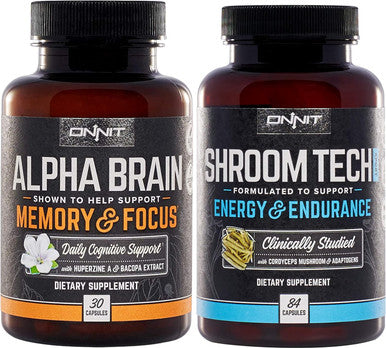 Onnit Nootropic Stack - Alpha Brain (30ct) + Shroom Tech Sport (84ct)