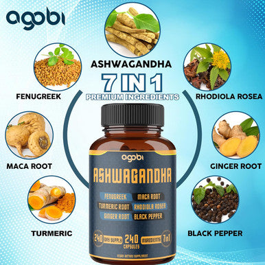 240 Capsules - 8 Month Supply - 7In1 Ashwagandha 8050Mg - Combined With Fenugreek, Maca, Turmeric, Rhodiola, Ginger, And Black Pepper - Mood, Strength, Spirit And Energy Support Supplement