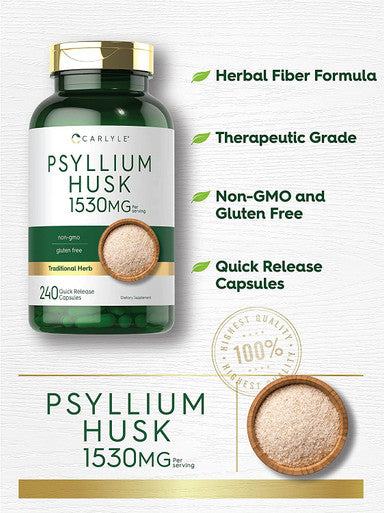 Carlyle Psyllium Husk Capsules | 1530mg | 240 Caps | High Potency Fiber Supplement | Non-GMO, Gluten Free
