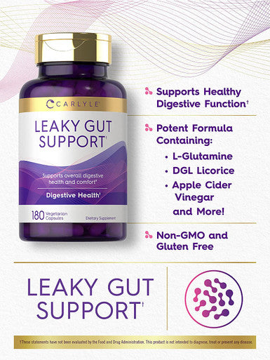 Leaky Gut Support | 180 Capsules | Vegetarian, Non-GMO, Gluten Free | Leaky Gut Supplement | by Carlyle
