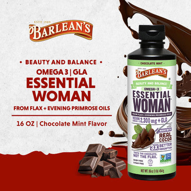 Barlean's Essential Woman Chocolate Mint Blend From Flax Oil With Omegas 3 6 And 9 And Gla Vegan Non Gmo Gluten Free 16 Ounces Fg-10056