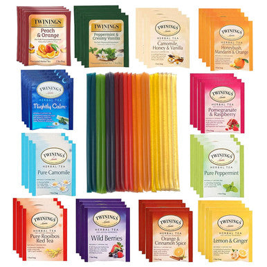 Tea Bunch Twinings 48 Assorted Tea Bags Variety Pack 12 Flavors Tea Assortment Tea Sampler Set with 20 Honey Sticks for Tea - Assorted Tea Bags Individually Wrapped