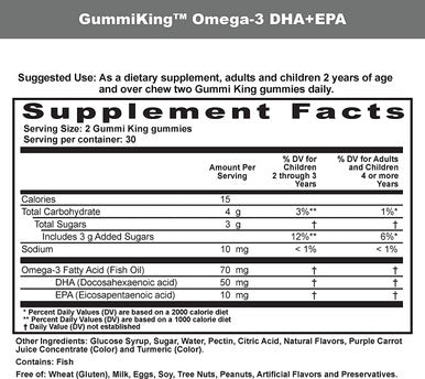 Gummi King DHA Omega3 Supplement Lemon/Orange/Strawberry 60 Count
