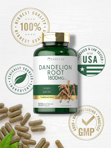 Carlyle Dandelion Root | 1800mg | 300 Capsules | Non-GMO Gluten Supplement