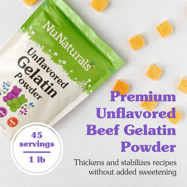 Nunaturals Unflavored Beef Gelatin Powder Instantly Thickens Stabilizes and Texturizes 1 lb