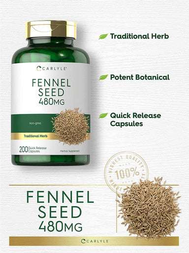 Carlyle Fennel Seed 480mg | 200 Capsules | Herbal Supplement | Non-GMO