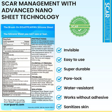 Invisible Brush-On Silicone Sheet With Vitamin E - Scar Removal For Keloids, Burn Scars, Surgery Scars, Stitches, Cuts - No Ugly Scar Sheets, Cream Or Messy Scar Gel Needed