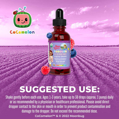 Maryruth Organics Cocomelon Toddler Elderberry Syrup USDA Organic Elderberry Sugar Kids Immune Support Supplement for Ages 1-3 Years Clean Label Project Verified Vegan Gluten 1 Fl Oz