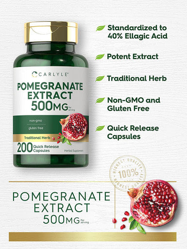 Carlyle Pomegranate Extract | 500mg | 200 Capsules | Non-GMO, Gluten Free Supplement | Traditional Herb