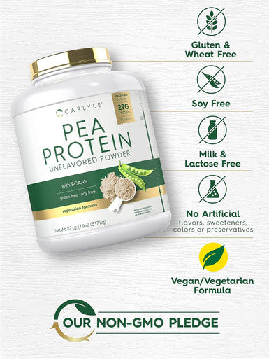 Carlyle Pea Protein Powder with BCAA'S 7lb | Unflavored | 29G Protein | Non-GMO Gluten and Soy- | Vegetarian Formula