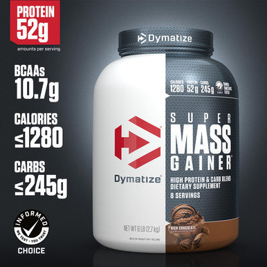 Dymatize Super Mass Gainer Protein Powder Rich Chocolate 52g Protein 1g Creatine 1280 Calories 10.7g BCAAs 245g Carbs Contains Whey Protein Powder Isolate and Casein (8 Servings)