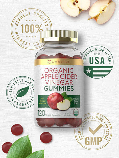 Carlyle Organic Apple Cider Vinegar Gummies | 120 Count | USDA Organic | Vegan Non-GMO & Gluten- ACV Gummies | Apple Flavor
