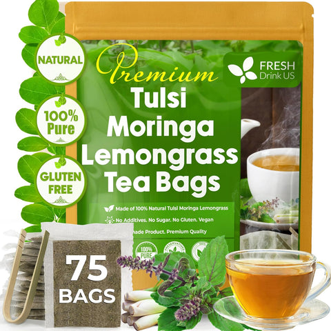 FreshDrinkUS, Premium 120 Mulberry Leaf Tea Bags, 100% Natural & Pure from Mulberry Leaves. Loose Leaf Herbal Tea. Made with Natural Material Tea Bags. No Sugar, No Caffeine, No Gluten, Vegan.
