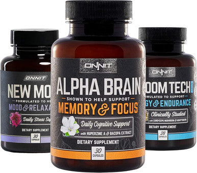 Onnit Nootropic Stack - Alpha Brain (30ct) + Mood (30ct) + Shroom Tech Sport (28ct)