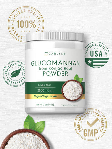 Carlyle Glucomannan Powder 12 Oz | Konjac Powder Supplement | Vegan & Vegetarian | Non-Gmo, Gluten Free