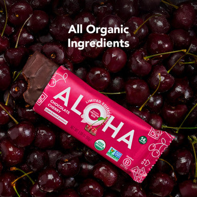 ALOHA Organic Plant Based Protein Bars - Chocolate Cherry - 12 Bars Vegan Low Sugar Gluten-Free Paleo Low Carb Non-GMO No Stevia No Erythritol