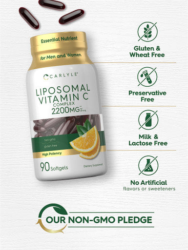 Carlyle Liposomal Vitamin C 2200Mg 90 Softgels High Potency Formula Non-Gmo Gluten Free