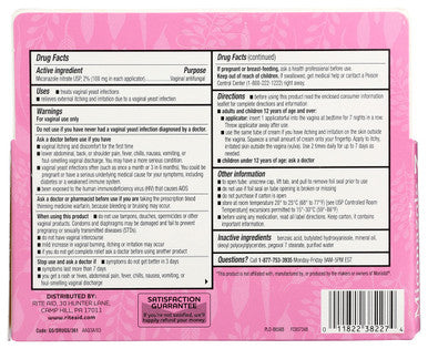 Rite Aid Miconazole 7 Miconazole Vaginal Cream USP 2% | 7 Day Treatment Yeast Infection Treatment for Women | Female Hygiene Products | Feminine Itch (Packaging May Vary)