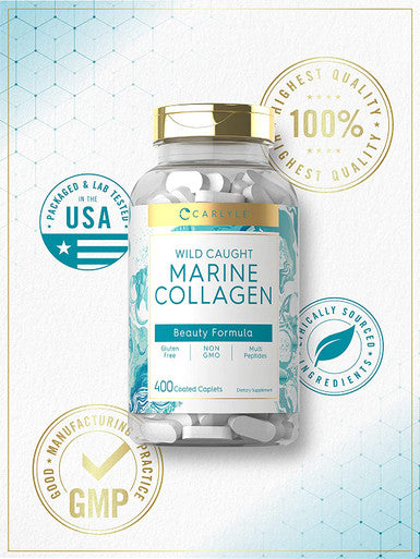 Carlyle Marine Collagen Peptides | 400 Caplets | Wild Caught | with Hyaluronic Acid | Non-GMO, Gluten Free