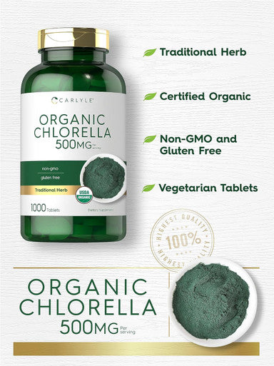 Carlyle Chlorella Tablets Organic 500 mg | 1000 Count | Vegetarian Non-GMO and Gluten