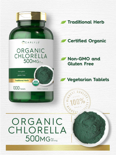 Carlyle Chlorella Tablets Organic 500 Mg | 1000 Count | Vegetarian, Non-Gmo, And Gluten Free