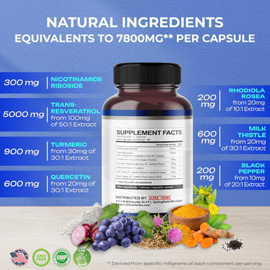 Nad+ Supplement 14,300Mg With Nicotinamide Riboside Nr, Trans Resveratrol, Quercetin - Support Cellular Energy, Longevity, Healthy Aging Usa Made & Tested (90 Count (Pack Of 1))
