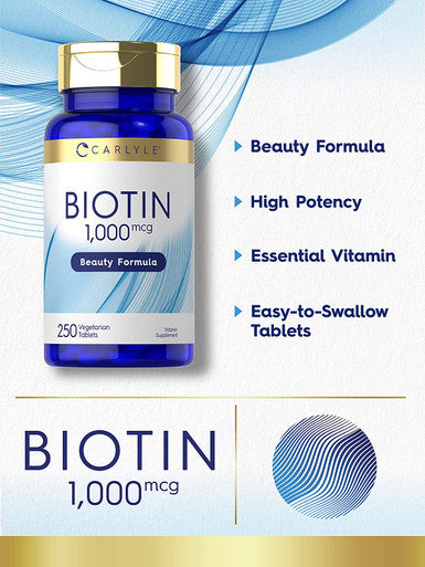 Carlyle Biotin 1000Mcg | 250 Vegetarian Tablets | Beauty Formula Supplement | Non-Gmo, Gluten Free