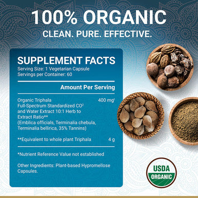 Triphala Capsules USDA Organic Vegan Triphala Tablets 100 Natural Herbal Triphala Guggulu Supplement Natural Fusion Extract Potency Ayurveda 60 Caps Trifala Churna