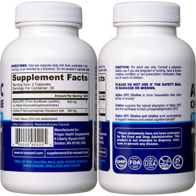 Dr. Maxwell Alpha Gpc 600Mg + Uridine A Choline Enhancer Better Than Alpha Gpc Or Uridine Alone Best Alpha Gpc Choline 2In1 Soy Free No Fillers Usa 60 Pills Acetylcholine Precursor