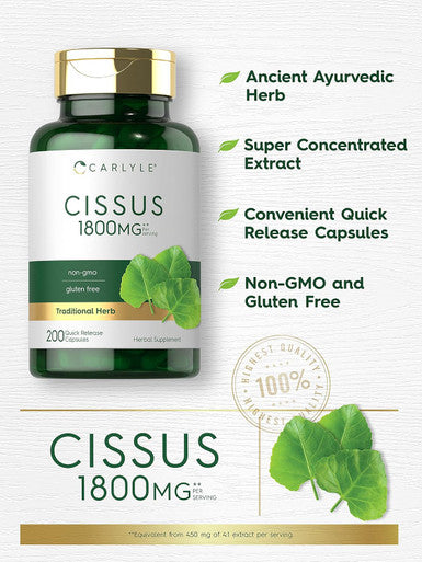 Carlyle Cissus Quadrangularis 1800mg | 200 Capsules | Traditional Herb Extract Supplement | Non-GMO and Gluten Formula