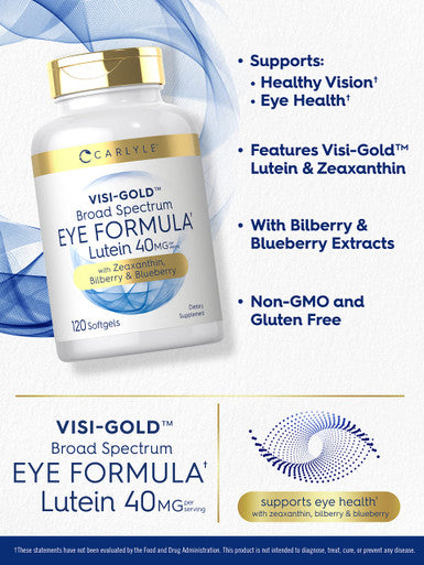 Carlyle Eye Health Supplement 120 Softgels | With Lutein 40Mg, Zeaxanthin, Bilberry And Blueberry | Eye Support Vitamins | Non