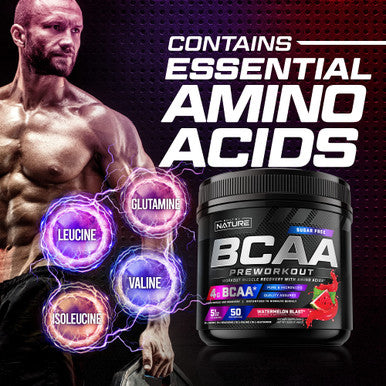 Built Nature Bcaa Powder - Post Workout Muscle Recovery & Hydration Supplement With Essential Amino Acids - Keto-Friendly, Sugar-Free - Watermelon Flavor - 4G Bcaas Plus 1G Glutamine Per Serving, 50 Servings