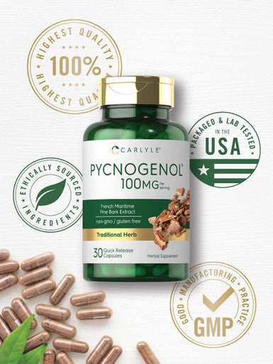 Carlyle Pycnogenol 100 Mg | 30 Capsules | Non-Gmo And Gluten Free Formula | French Maritime Pine Bark Extract Supplement