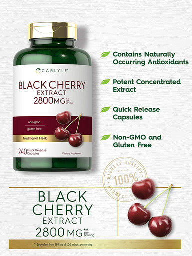 Carlyle Black Cherry Extract Concentrate | 2800 mg | 240 Capsules | Non-GMO and Gluten Free Formula | Prunus Serotina Supplement