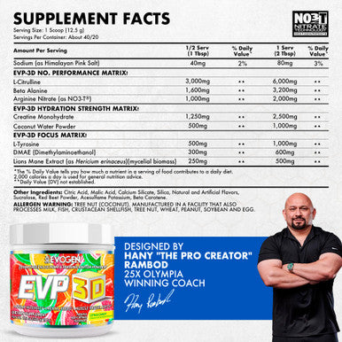 Evogen EVP 3D - Stim Free Pre Workout Powder for Men & Women | Sugar Free Non Stim Preworkout with Beta Alanine and Creatine for Energy & Pump | Citrus Candy | 40 Servings