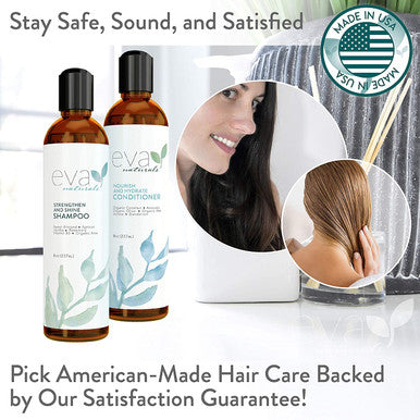 Natural Strengthening Hair Shampoo and Conditioner Set All Hair Types Hair Care Set with Amino Acids Herbal Extracts Add Shine and Moisture to Revive Color Treated Hair by Eva Naturals 8 oz. Each