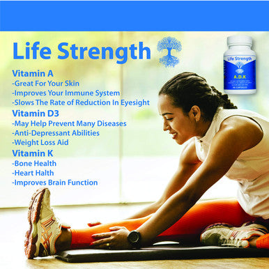 Life Strength Adk 90 Ct Physician Formulated Vitamins A1, D3 & K2 (As Mk7) Bone, Heart & Immune System Support Gluten Free, Soy Free, Non-Gmo (90 Count Pack Of 1)