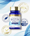 Carlyle Biotin 10000mcg | 250 Fast Dissolve Tablets | Max Strength | Vegetarian Non-GMO Gluten Supplement