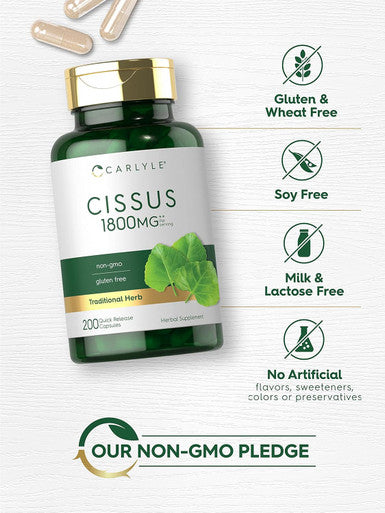 Carlyle Cissus Quadrangularis 1800mg | 200 Capsules | Traditional Herb Extract Supplement | Non-GMO and Gluten Formula