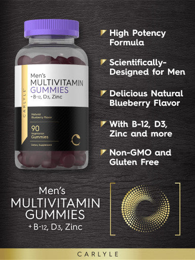 Men'S Multivitamin Gummies | 90 Count | Natural Blueberry Flavor | Vitamin C, D3 And Zinc | Vegetarian, Non-Gmo, Gluten Free Supp