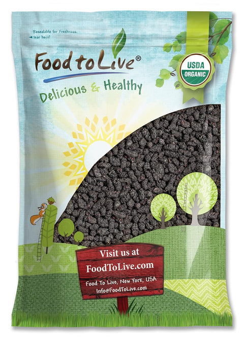 Food to Live Organic Dried Black Mulberries, 4 Pounds ÃƒÂ¢Ã¢â€šÂ¬Ã¢â‚¬Å“ Non-GMO, Raw Fruit, Unsulfured, Unsweetened, Vegan, Mulberry in Bulk. Great for Snacking, Desserts, and Granola. No Sugar Added. Morus nigra