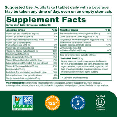 MegaFood Men'S One Daily Multivitamin - With Zinc Selenium B Vitamins D And Real Food - Immune Support - Energy Metabolism - Muscle And Bone Health - Vegetarian - 60 Tabs