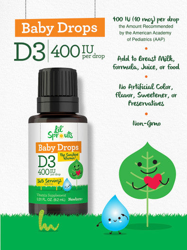 Carlyle Baby Vitamin D3 400 Iu | Liquid Drops | .31Oz (9.2 Ml) | 1 Year Supply (365 Servings) | Vegetarian, Non-Gmo, And Gluten