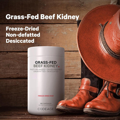 Codeage Grass Fed Beef Kidney Supplement - ze Dried Non-Defatted Desiccated Beef Kidney Glandulars Nutrition Bovine Pills Pasture Raised Beef Vitamins for Kidney - Non-GMO -180 Capsules