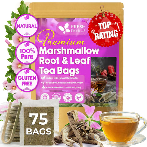 FreshDrinkUS, Premium 75 Mulberry Leaf Tea Bags, 100% Natural & Pure from Mulberry Leaves. Loose Leaf Herbal Tea. Made with Natural Material Tea Bags. No Sugar, No Caffeine, No Gluten, Vegan.