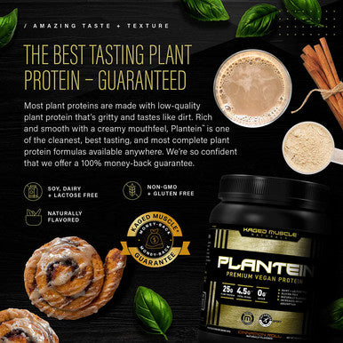 Kaged Muscle Vegan Protein Powder Plantein, Delicious Organic Pea Protein Powder with Enhanced Absorption (15 Servings, Banana Bread)