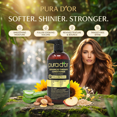 PURA D'OR Advanced Therapy Conditioner For Increased Moisture, Strength, Volume & Texture, No Sulfates, Contains Argan Oil & Biotin, All Hair Types, Men & Women, 16 Oz
