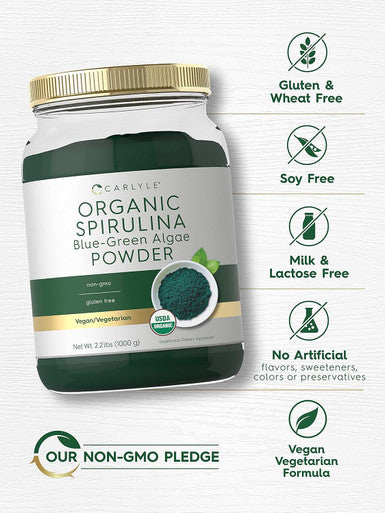 Carlyle Organic Spirulina Powder 2.2 lbs | Blue Green Algae | 8g Spirulina per Serving | Vegan Non-GMO Gluten Supplement
